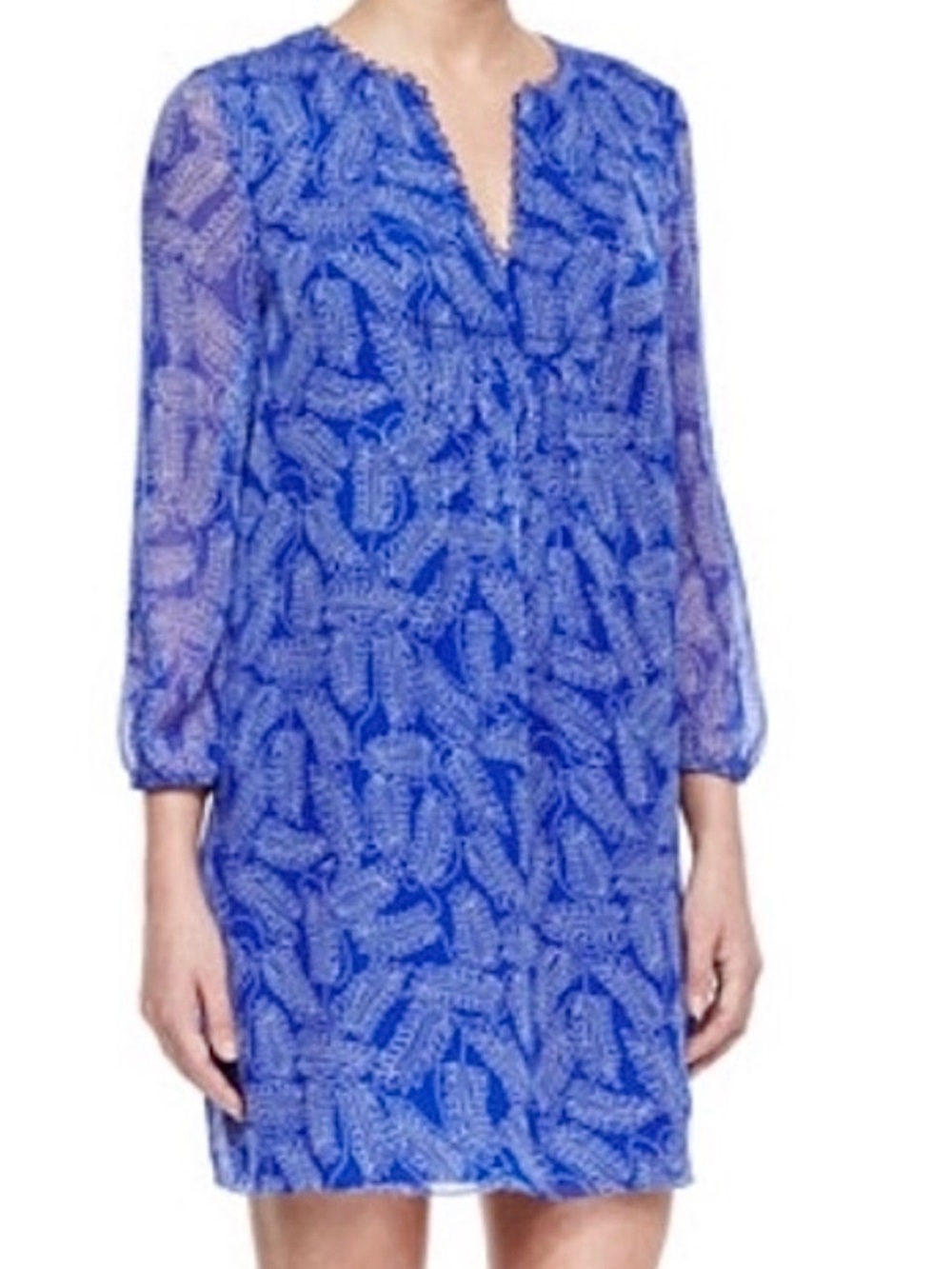 Diane von Furstenberg DVF Aria 100% Silk Blue Print Tunic Dress Size 6